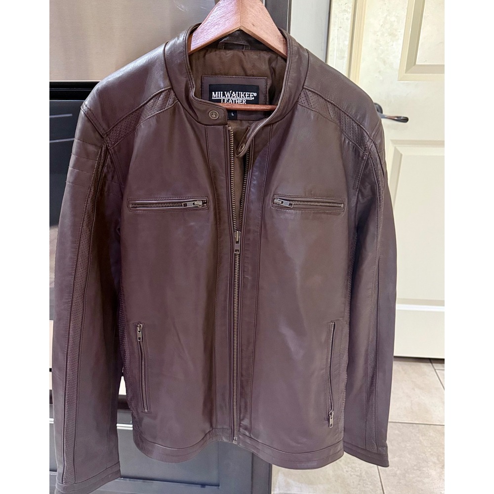 Milwaukee Leather Men's Large Brown Leather Motorcycle Jacket Cafe Racer